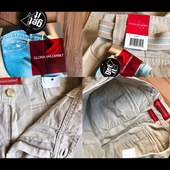 NEW GLORIA VANDERBILT Capri Pants w/ Belt Size 6 Petite Tan Women’s - Picture 3 of 14